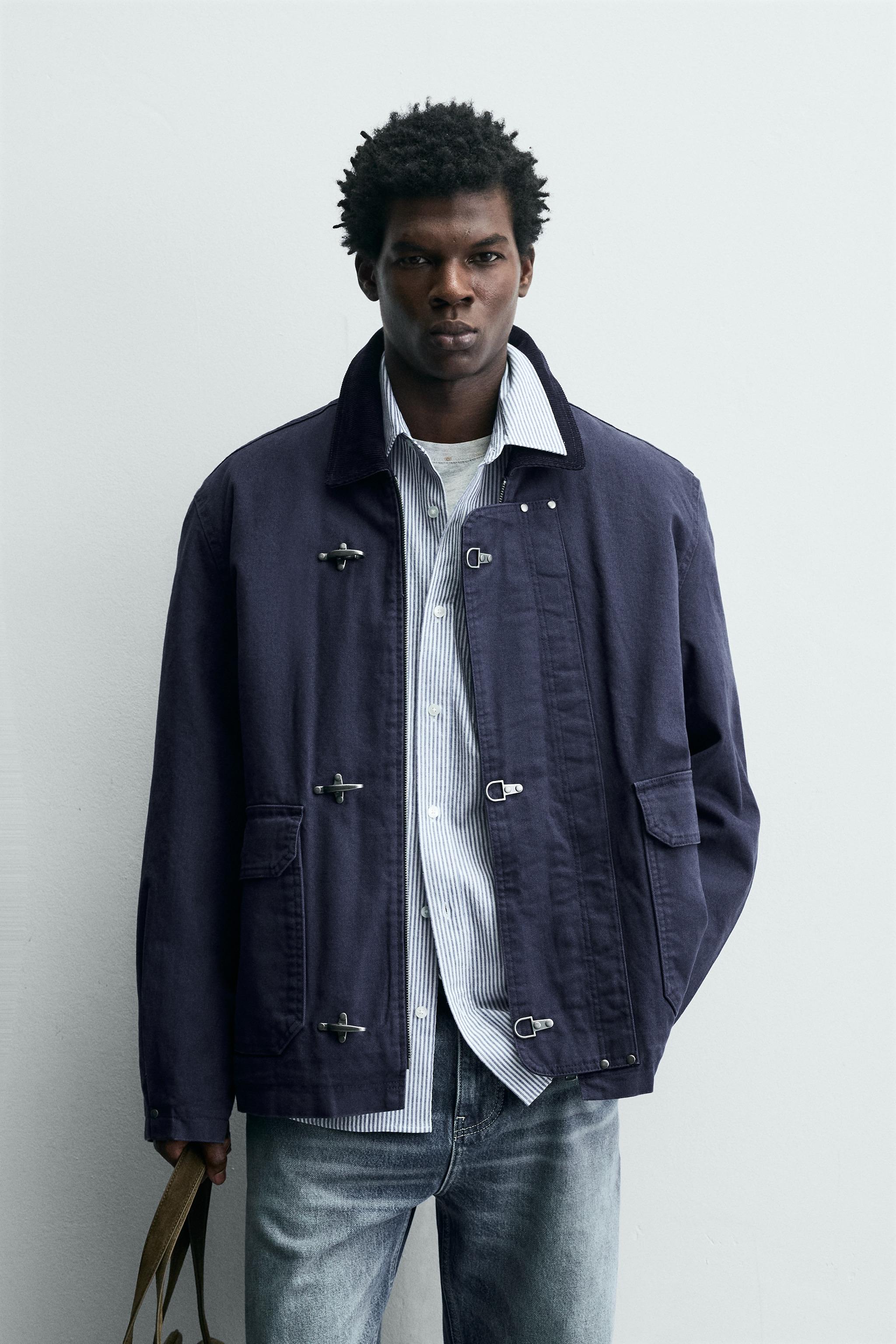 CONTRAST COLLAR FIREMAN CLASP JACKET - Bluish | ZARA United States