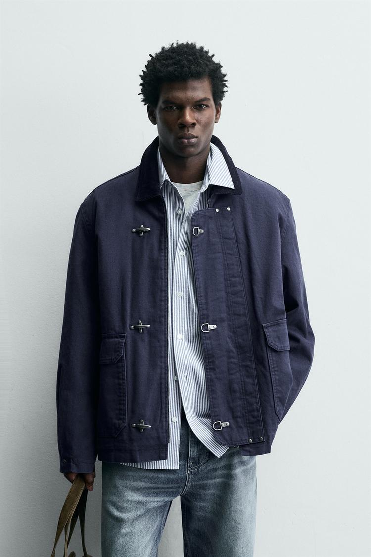 ZARA CONTRAST COLLAR JACKET WITH FIREMAN CLASPS