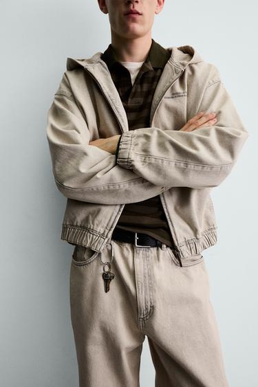 EMBROIDERED HOODED DENIM JACKET - Ecru / Brown by Zara - Image 5