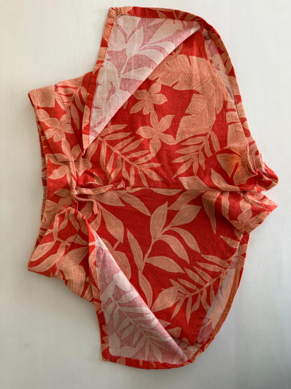 LINEN BLEND LEAF PRINT WRAP SHORTS - Image 4