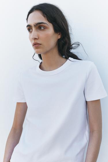 Zara Beyaz - KISA KOLLU INTERLOCK T-SHIRT