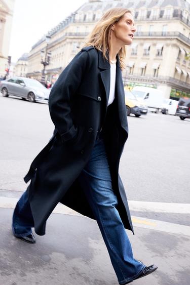 Zara BELTED WOOL COAT - navy