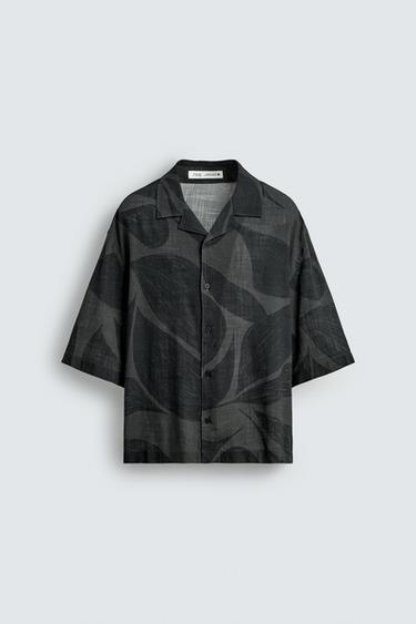 Zara VISCOSE-LINEN SHIRT - Dark gray