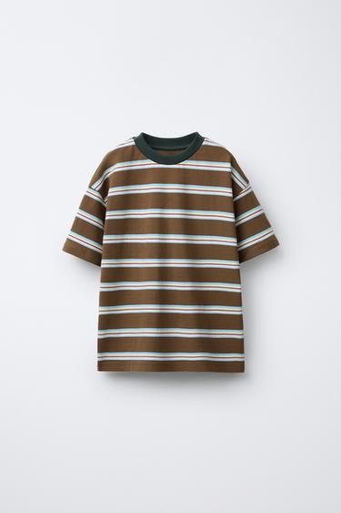 ФУТБОЛКА С ПРИНТОМ В ПОЛОСКУ — КОРИЧНЕВЫЙ от Zara