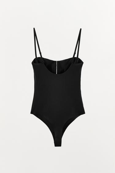 BODYSUIT WITH POLYAMIDE AND HOOKS - Black by Zara - Image 4