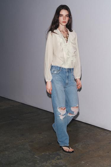 قميص بفريلز ZW COLLECTION - خَام الخاص بـ Zara