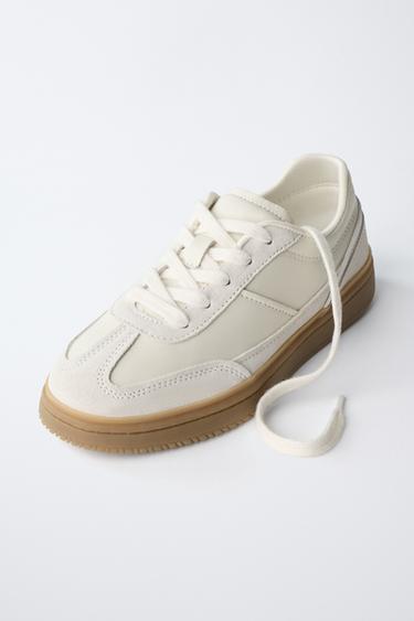 LEATHER SNEAKERS - White by Zara - Image 2
