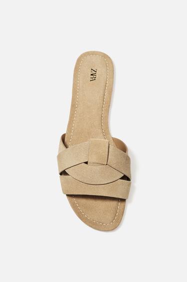 FLAT CRISS-CROSS SPLIT SUEDE SANDALS - Brown by Zara