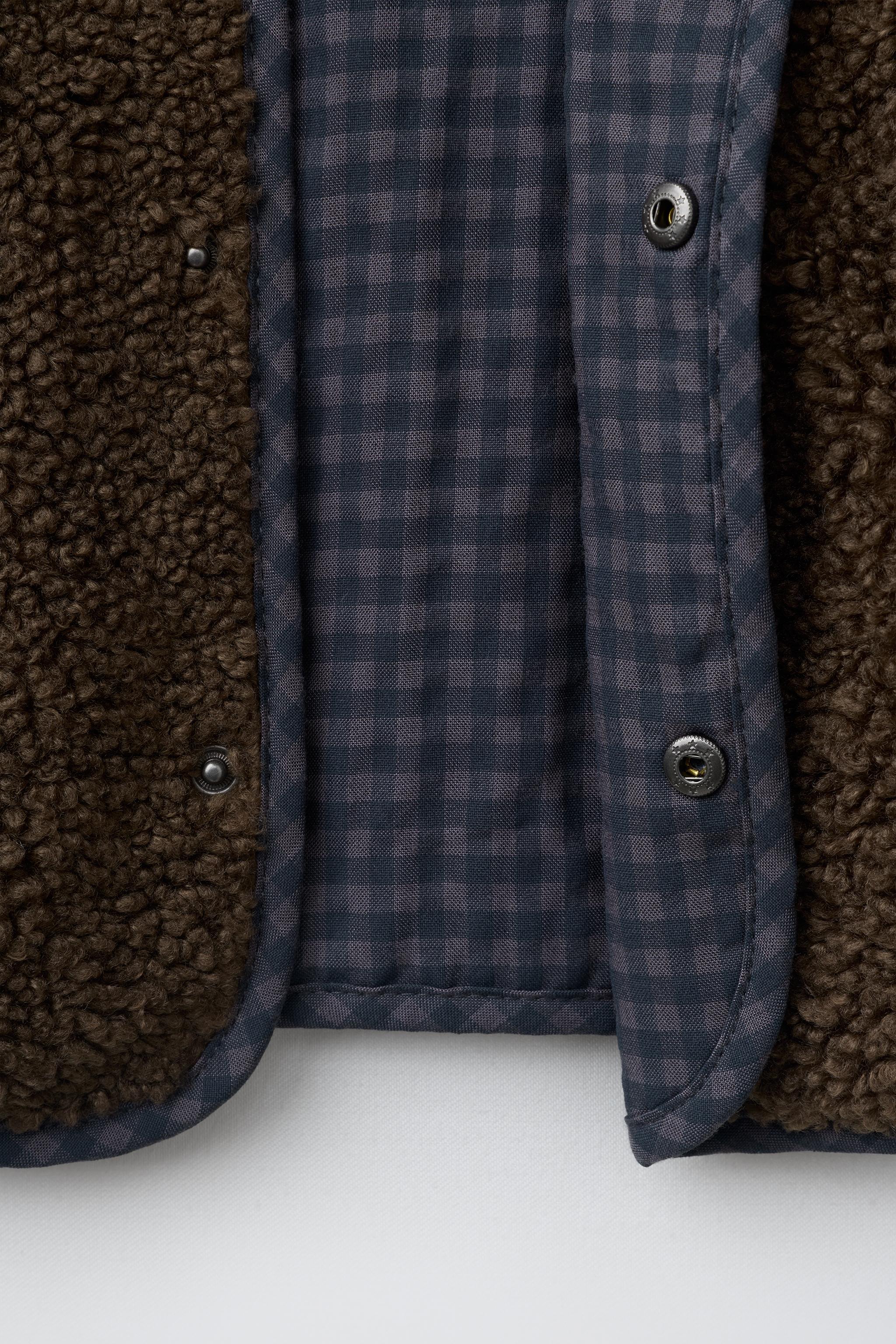 REVERSIBLE CHECKED FAUX SHEARLING JACKET