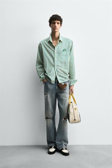 HARRY LAMBERT FOR ZARA X DISNEY 플루토 패치 스트라이프 셔츠 - Zara의 화이트 / 그린 - 이미지 0