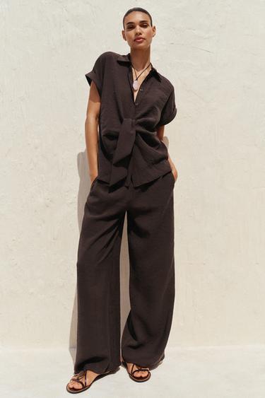 FRONT KNOT SHIRT - Brown by Zara