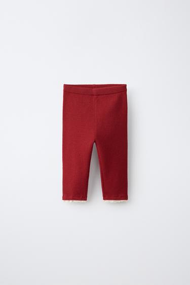 Zara KNIT LACE TRIM LEGGINGS - Red