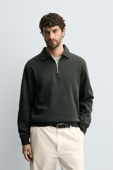 SWEAT POLO INTERLOCK ZIPPÉ - Vert foncé de Zara