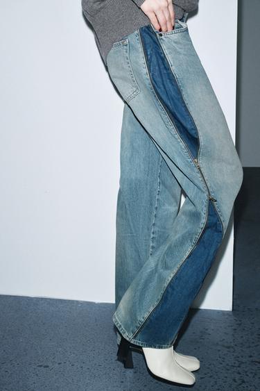 ZW COLLECTION MID-WAIST JEANS WITH ZIPS LIMITED EDITION - Blue by Zara