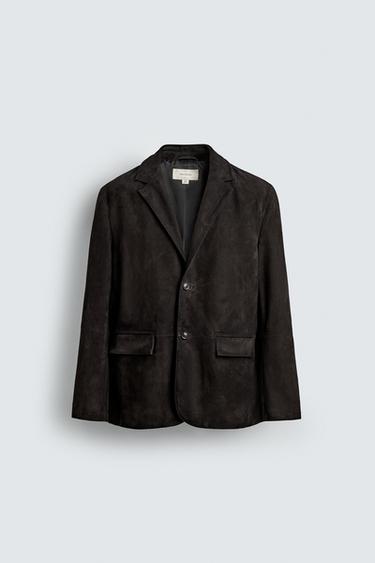 SUEDE LEATHER BLAZER - Dark brown by Zara