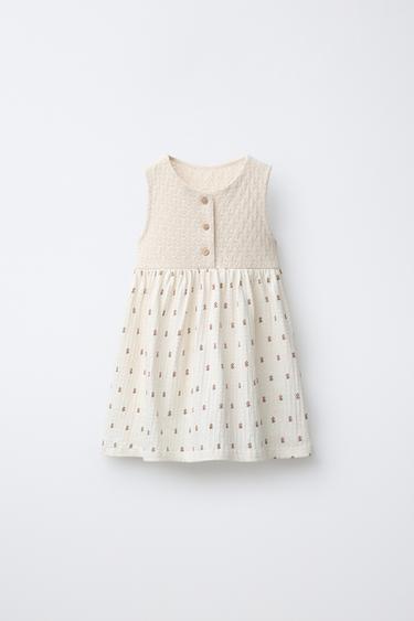CONTRAST FLORAL PRINT DRESS - Ecru by Zara