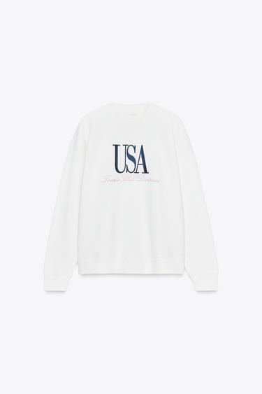 COTTON SWEATSHIRT WITH SLOGAN - Ecru by Zara