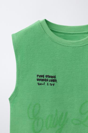 SLEEVELESS TOP WITH RAISED SLOGAN - GREEN by Zara - Image 2