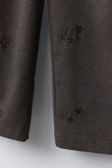 SOFT EMBROIDERED FLORAL WIDE-LEG TROUSERS - Brown / Taupe by Zara - Image 3