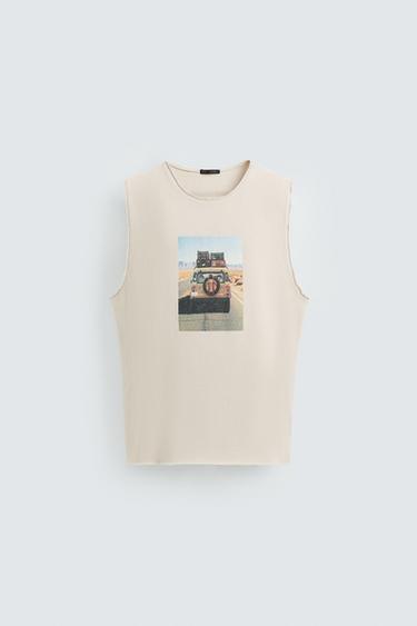 PRINTED KNIT TANK TOP - Light sand by Zara