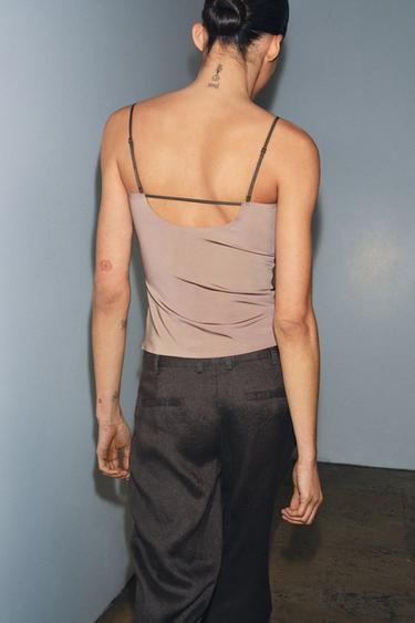 TOP POLYAMIDE BRETELLES - Marron clair de Zara - Image 2