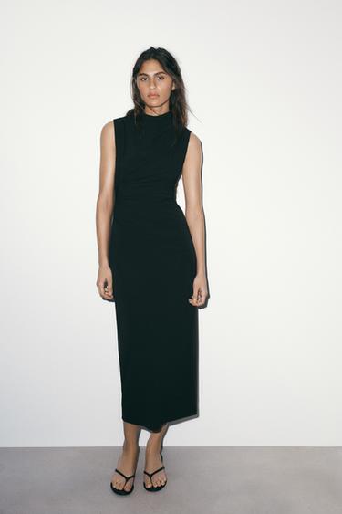 Zara DRAPED MIDI DRESS - Black
