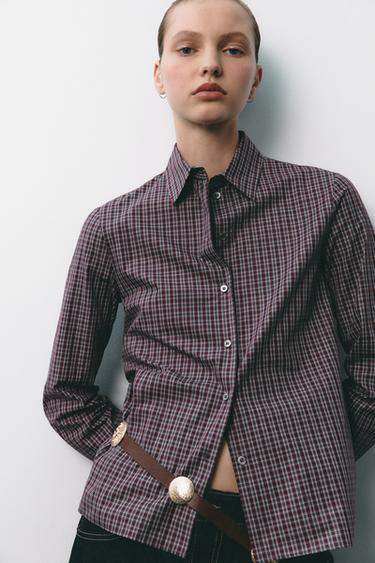 ZW COLLECTION CHECK SHIRT - Burgundy by Zara