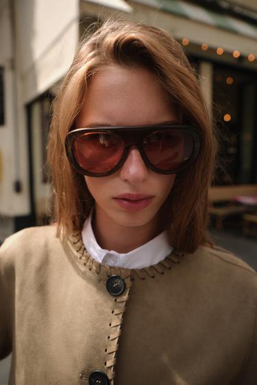 VESTE EFFET DAIM FINITIONS TRESSÉES - Marron clair de Zara - Image 2