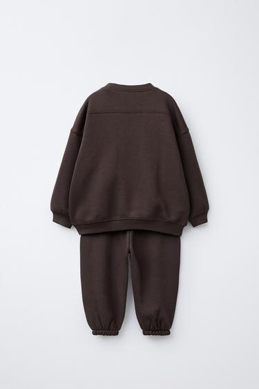 BASIC LABEL JOGGING SWEATSHIRT AND JOGGER TROUSERS SET - Dark burgundy by Zara