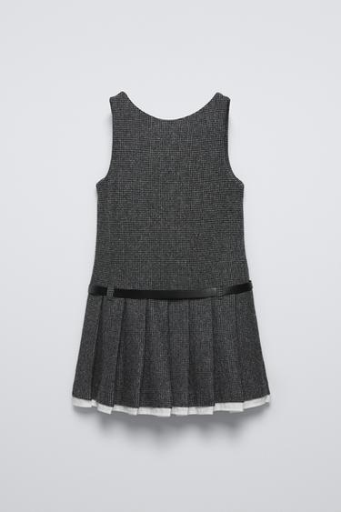ROBE SALOPETTE PIED-DE-POULE AVEC CEINTURE - Gris de Zara - Image 1