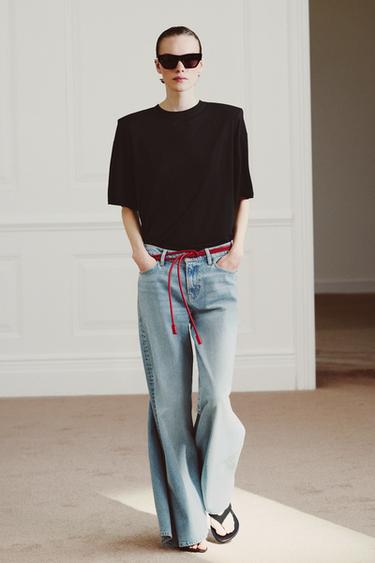 Zara 100% LEATHER CORD BELT - Red