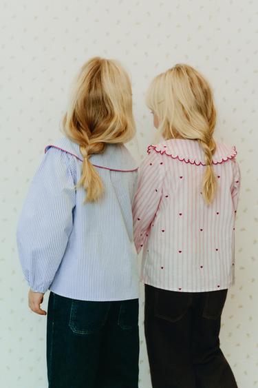 Zara STRIPED AND HEART SHIRT - Pink