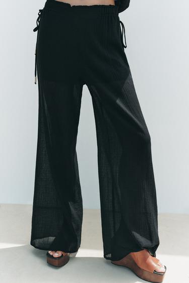 PANTALON LARGE SEMI-TRANSPARENT - Noir de Zara - Image 1