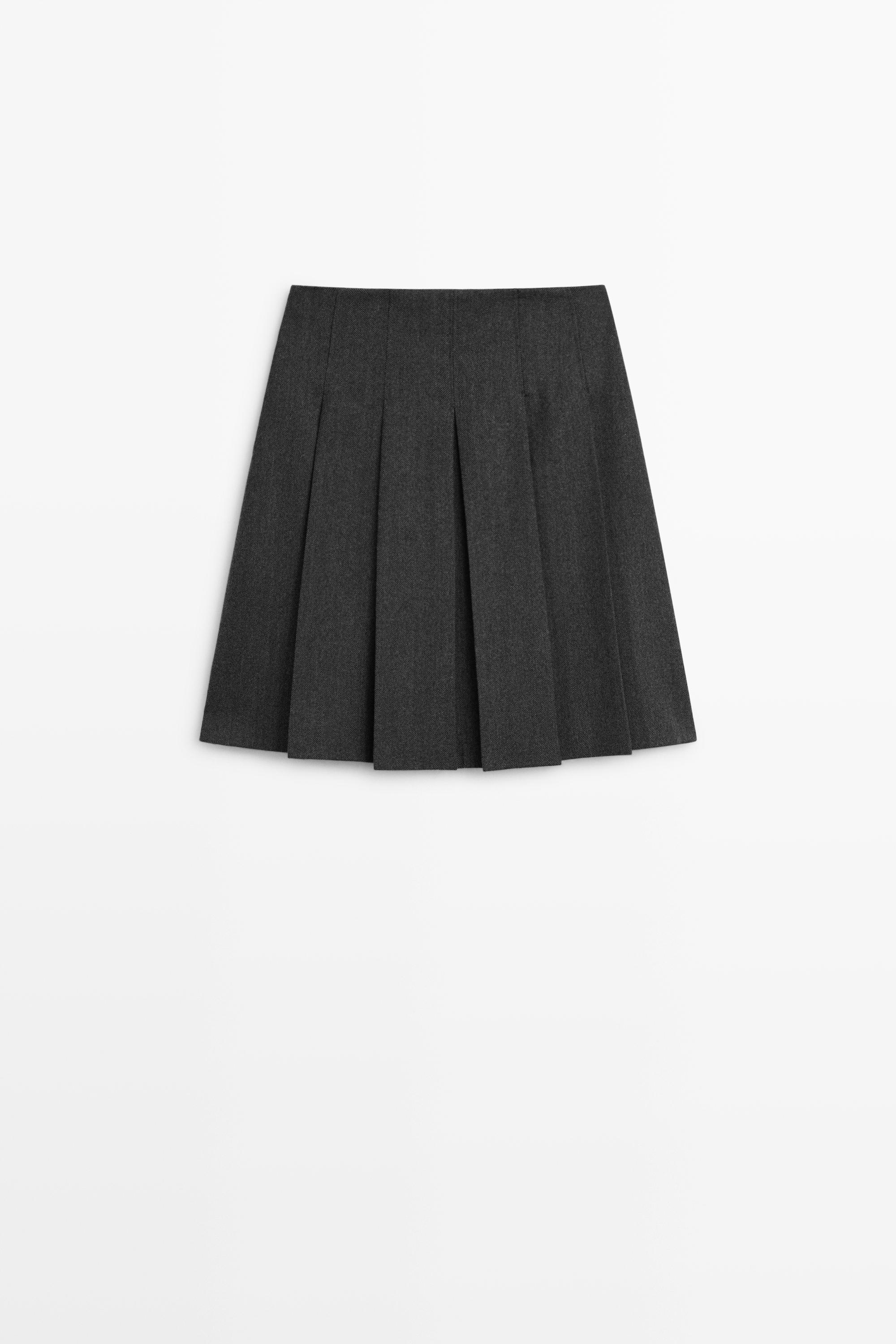 Wool blend pleated skirt