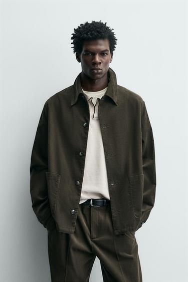 CORDUROY OVERSHIRT MET ZAKKEN - Donkergroen van Zara