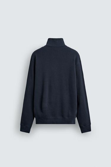 WAFFLE-KNIT TEXTURED SWEATSHIRT - Navy blue by Zara - Image 6