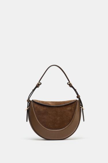 Zara CROSSBODY BAG WITH LEATHER FLAP DETAIL - Chocolate