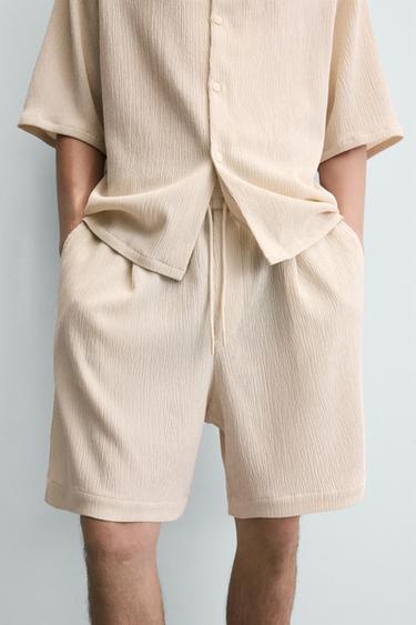 EMBOSSED RELAXED FIT BERMUDA SHORTS - Beige marl by Zara - Image 4