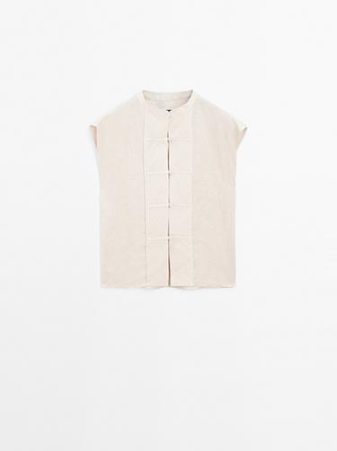 Zara Waistcoat with buttoned chest detail - Beige - Image 0