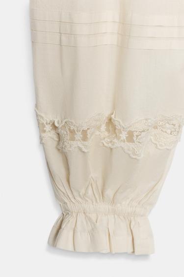 PANTALON BOUFFANT PLISSÉ ET DENTELLE - Ivoire de Zara - Image 5
