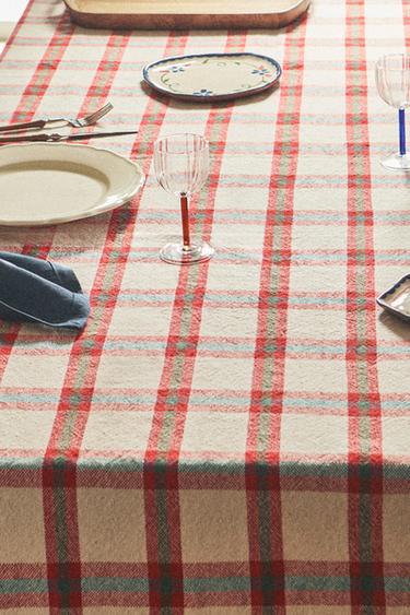Zara CHECK COARSE COTTON TABLECLOTH - Red