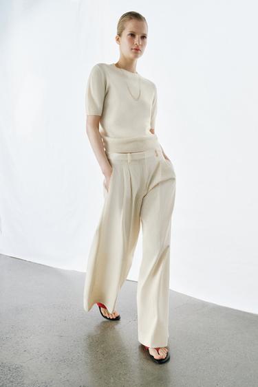 100% WOOL SHORT SLEEVE JUMPER - Ecru by Zara