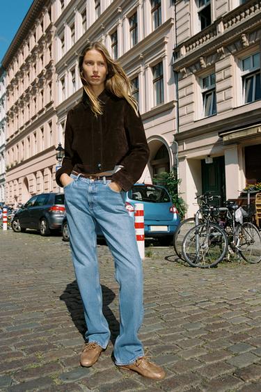 Zara Z1975 90'S HIGH-WAISTED STRAIGHT BELTED JEANS - Mid-blue