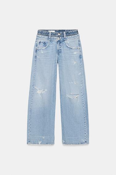 TRF STRAIGHT JEANS WITH DOUBLE WAISTBAND - Sky blue by Zara