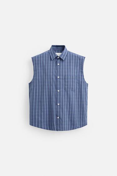 CHEMISE RELAXED FIT À CARREAUX - Bleu de Zara - Image 5