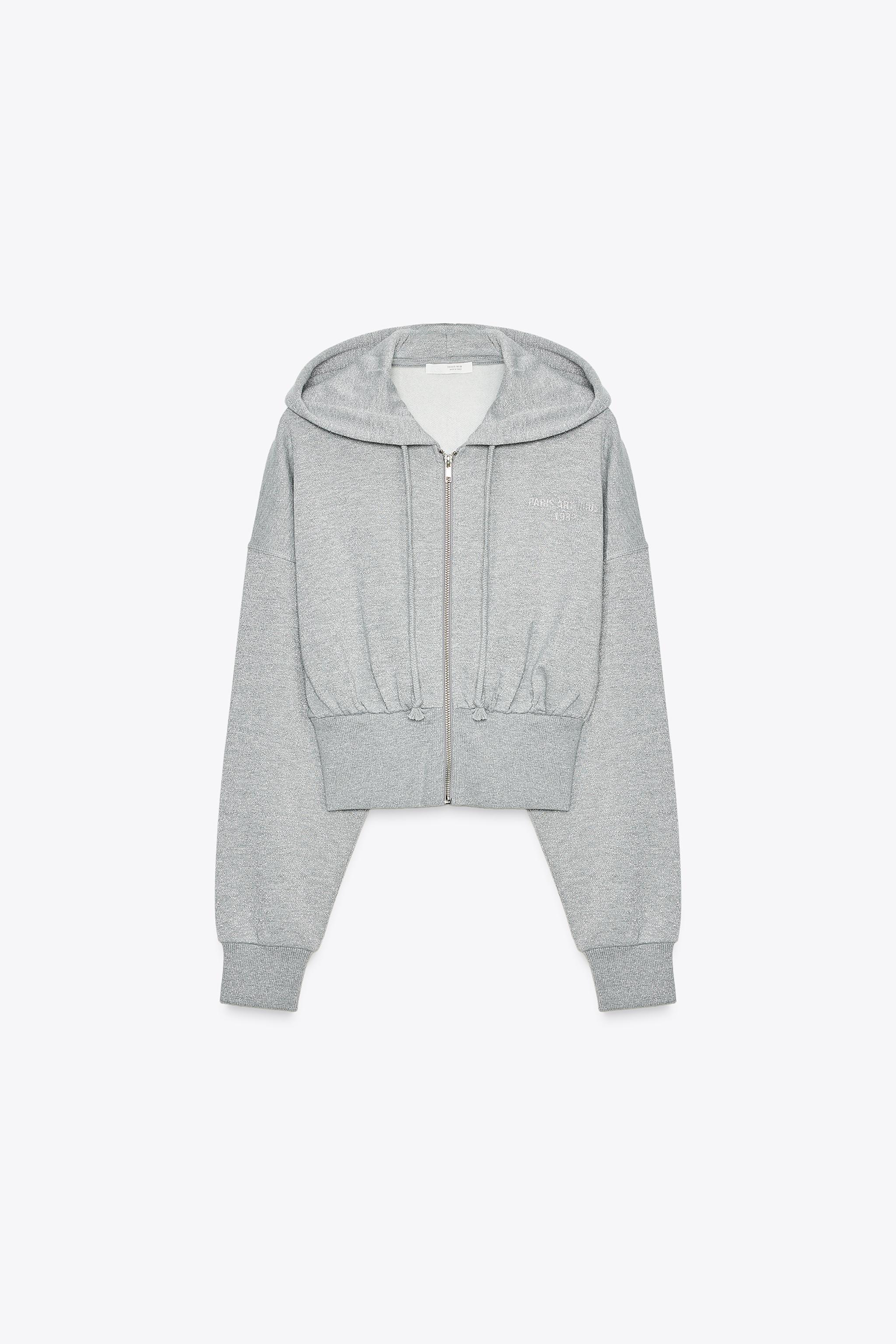 METALLIC THREAD CROP SWEATSHIRT Gray marl ZARA Canada