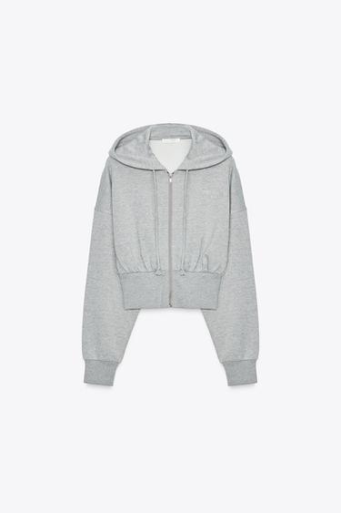 CROP SWEATSHIRT MET METALLIC GAREN - Grijs gemêleerd van Zara