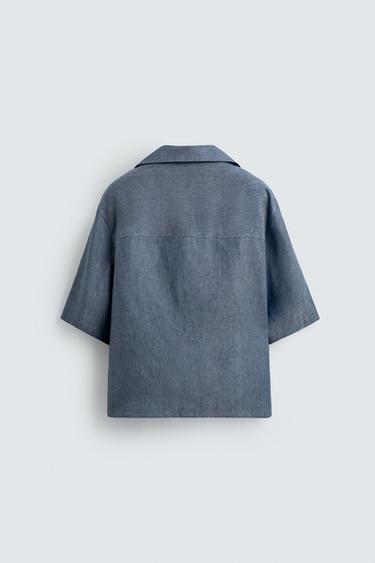 Zara 100% LINEN POLO SHIRT - Indigo