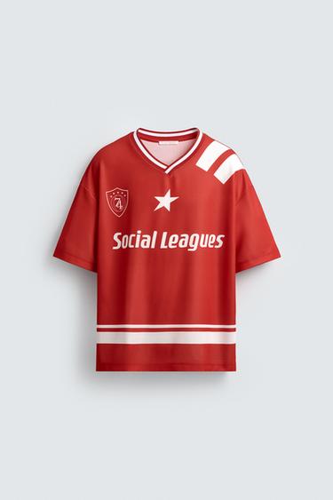 RETRO FOOTBALL PRINT T-SHIRT - Red by Zara