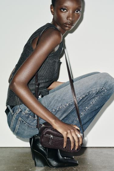 Zara EXTENDED MINI BOWLING BAG - Burgundy Red